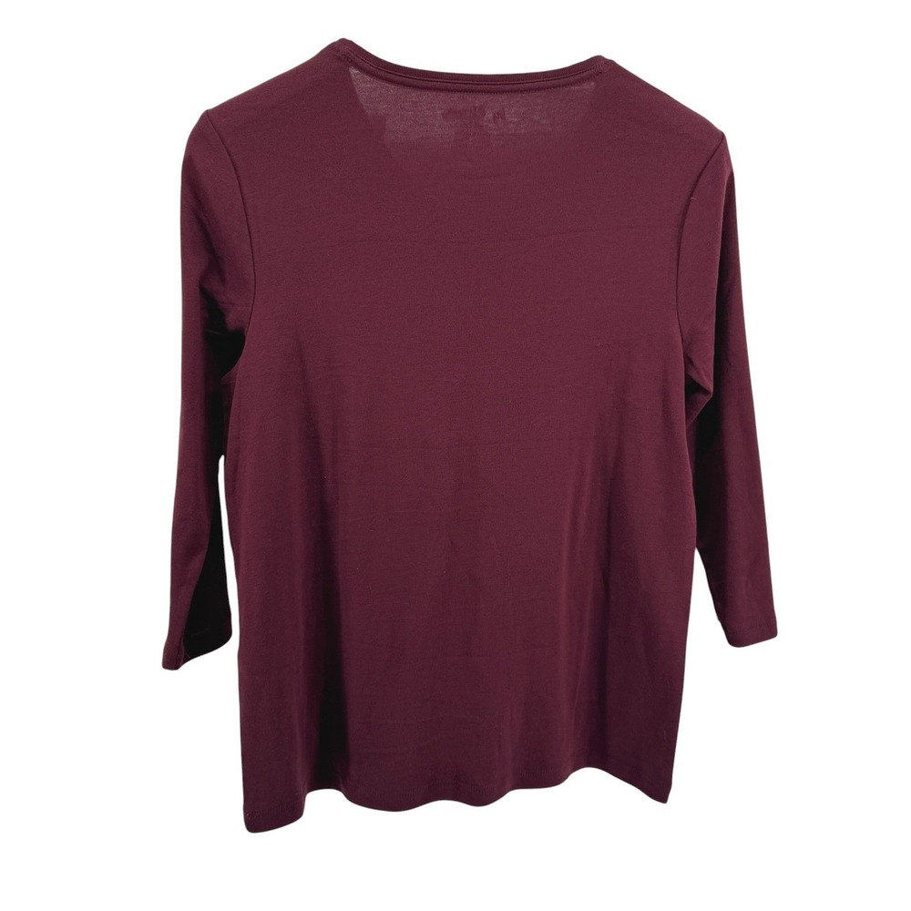 NEW Chico's Paige V Top Women 2/Large Basic Royal Bordeaux 3/4 Sleeve Cotton - Picture 7 of 9